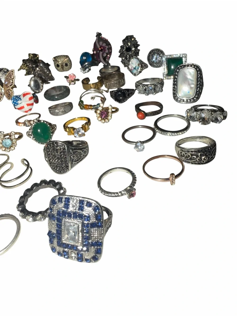 Assorted Women's Fashion Rings and ring stand
